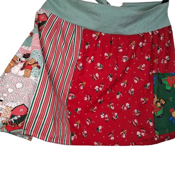 Handmade Christmas Apron Patchwork Holiday Teddy Bear Santa Claus One Of A Kind - Picture 2 of 11